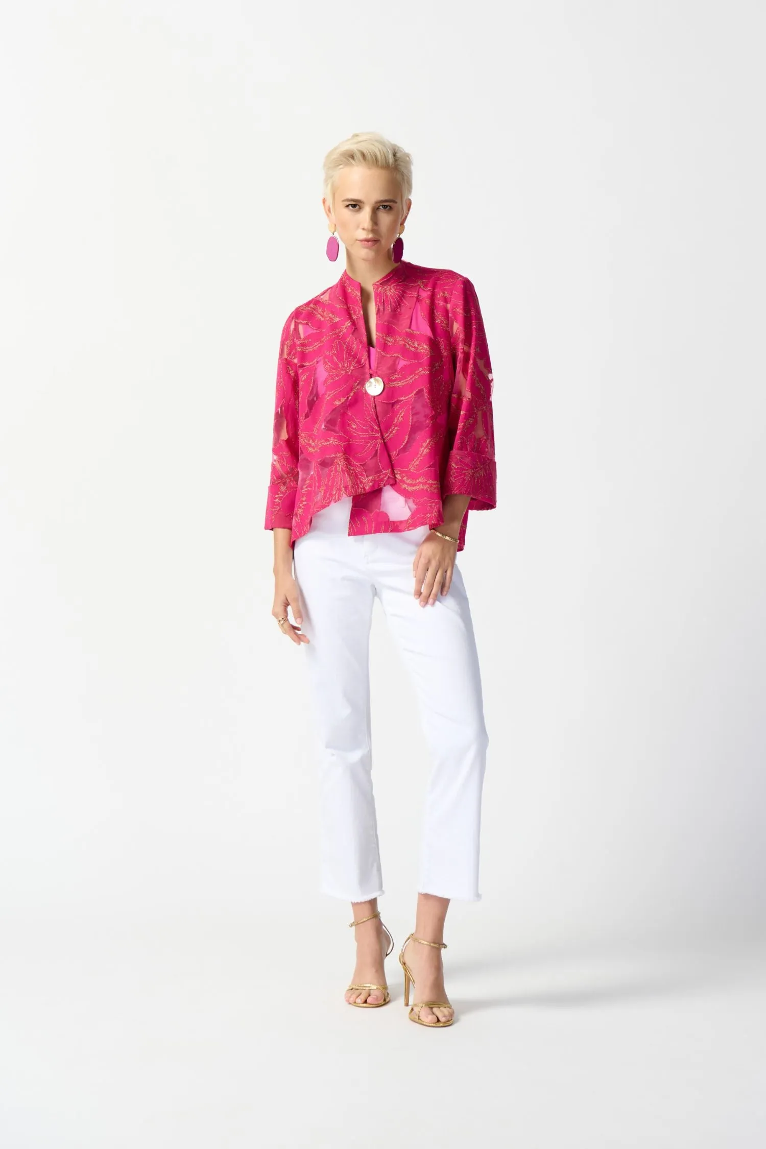 Joseph Ribkoff Jacquard Tropical Print Swing Jacket - Style 242219