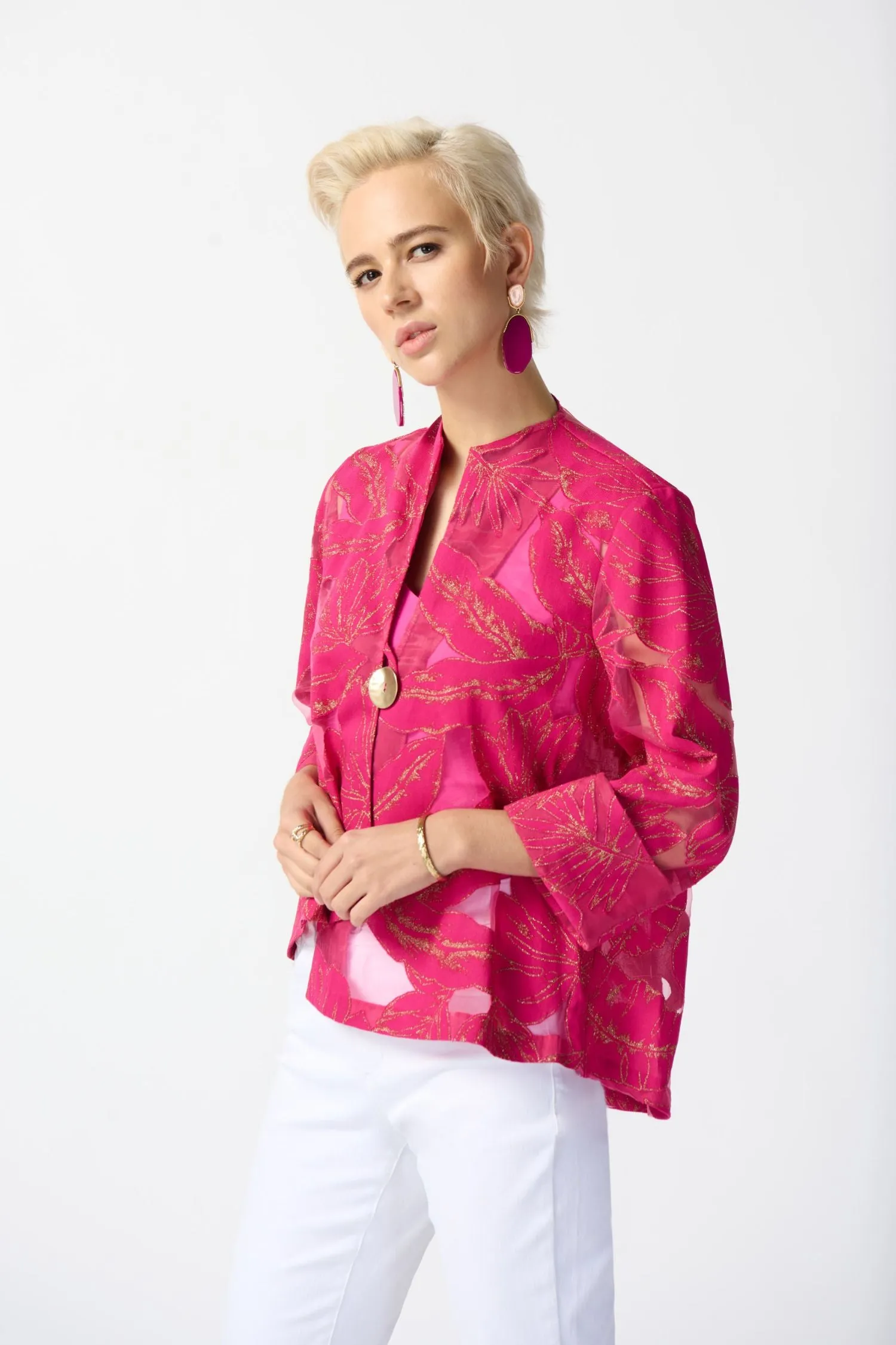 Joseph Ribkoff Jacquard Tropical Print Swing Jacket - Style 242219