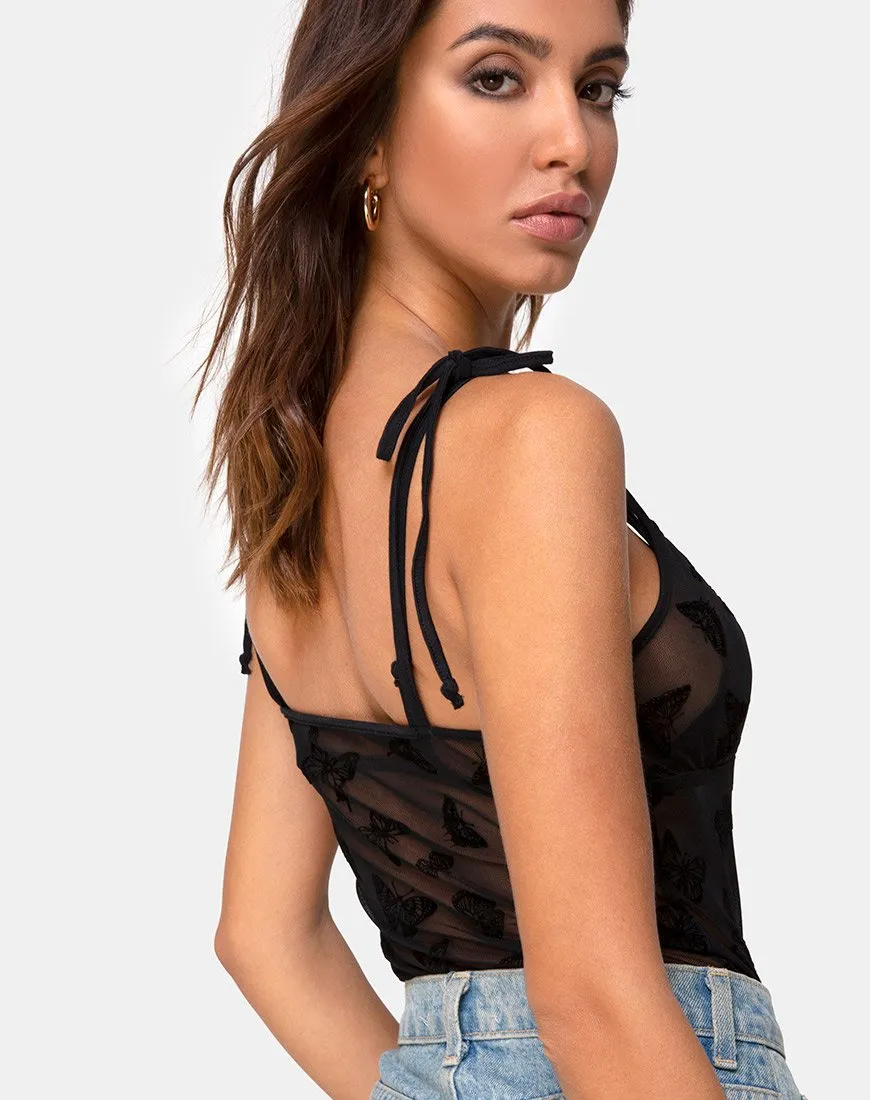 Karmin Bodice in Mesh Black Butterfly Flock