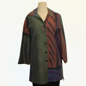 Kay Chapman Shirt,Dream, Patchwork, Olive/Blue/Purple/Rust, S