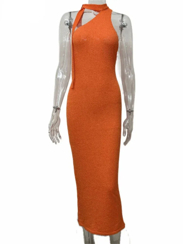 Knitted Halter Bodycon Maxi Dress for the Beach