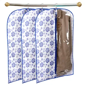 Kuber Industries Exclusive Flower Printed 3 Pieces Half Transparent Non Woven Men's Coat Blazer Cover (Blue) -CTLTC39460