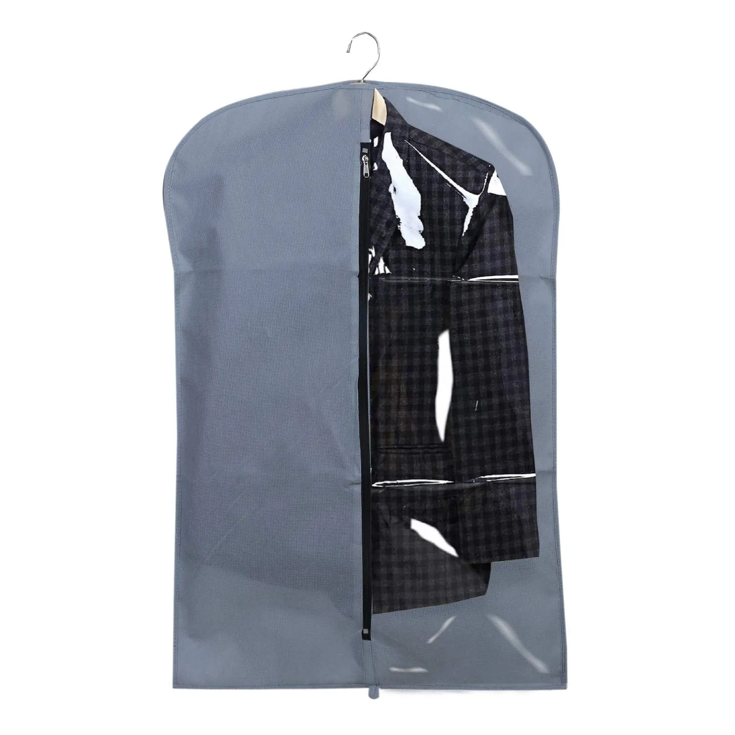 Kuber Industries Half Transparent Non-Woven Men's Blazer Suit Cover | Zipper Closure & Sturdy Hook | Size 94 x 61 x 1 CM | Set of 2 (Grey) | Practical and Protective Garment Cover Set