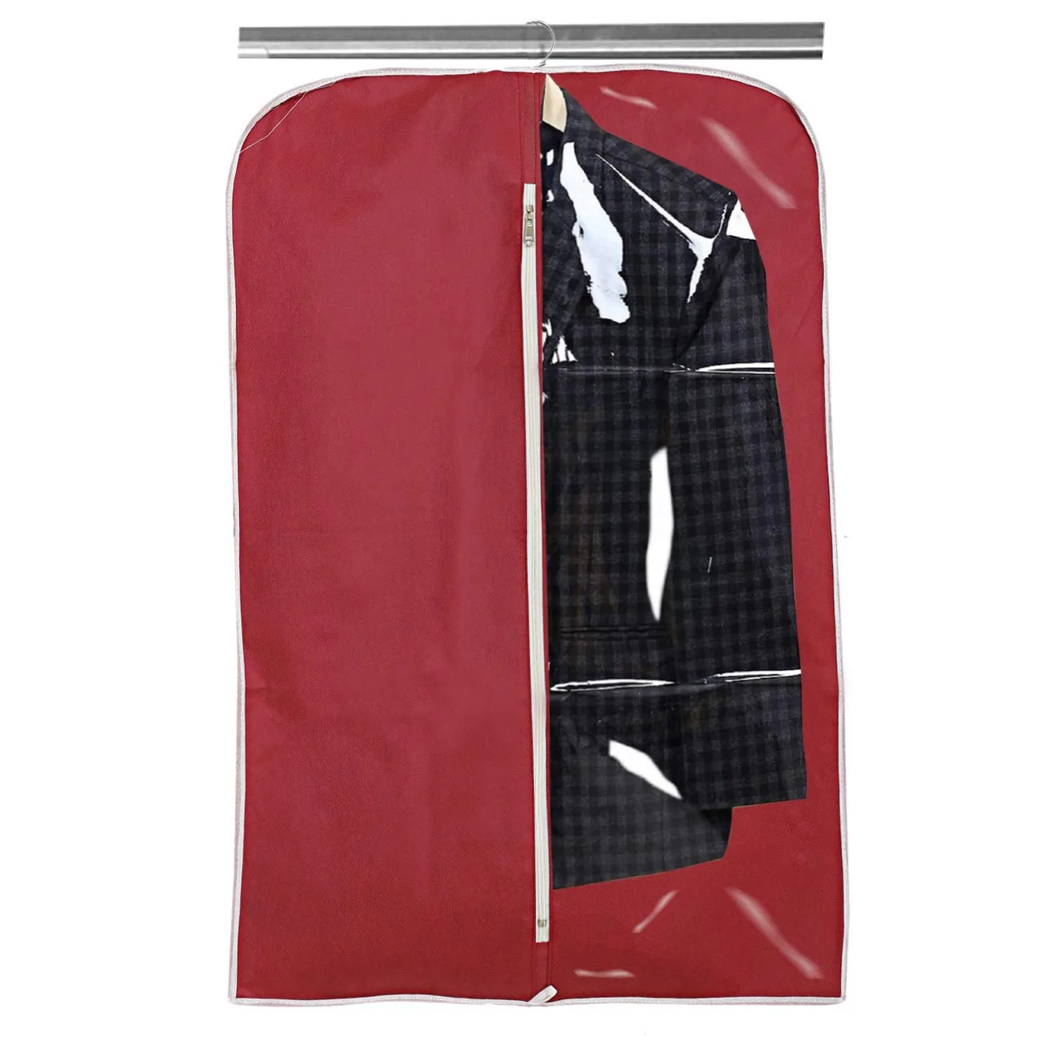 Kuber Industries Half Transparent Non Woven Men's Blazer Suit Cover|Zipper Closure & Sturdy Hook|Size 94 x 61 x 1 CM|Pack of 3 (Grey & Black & Maroon)