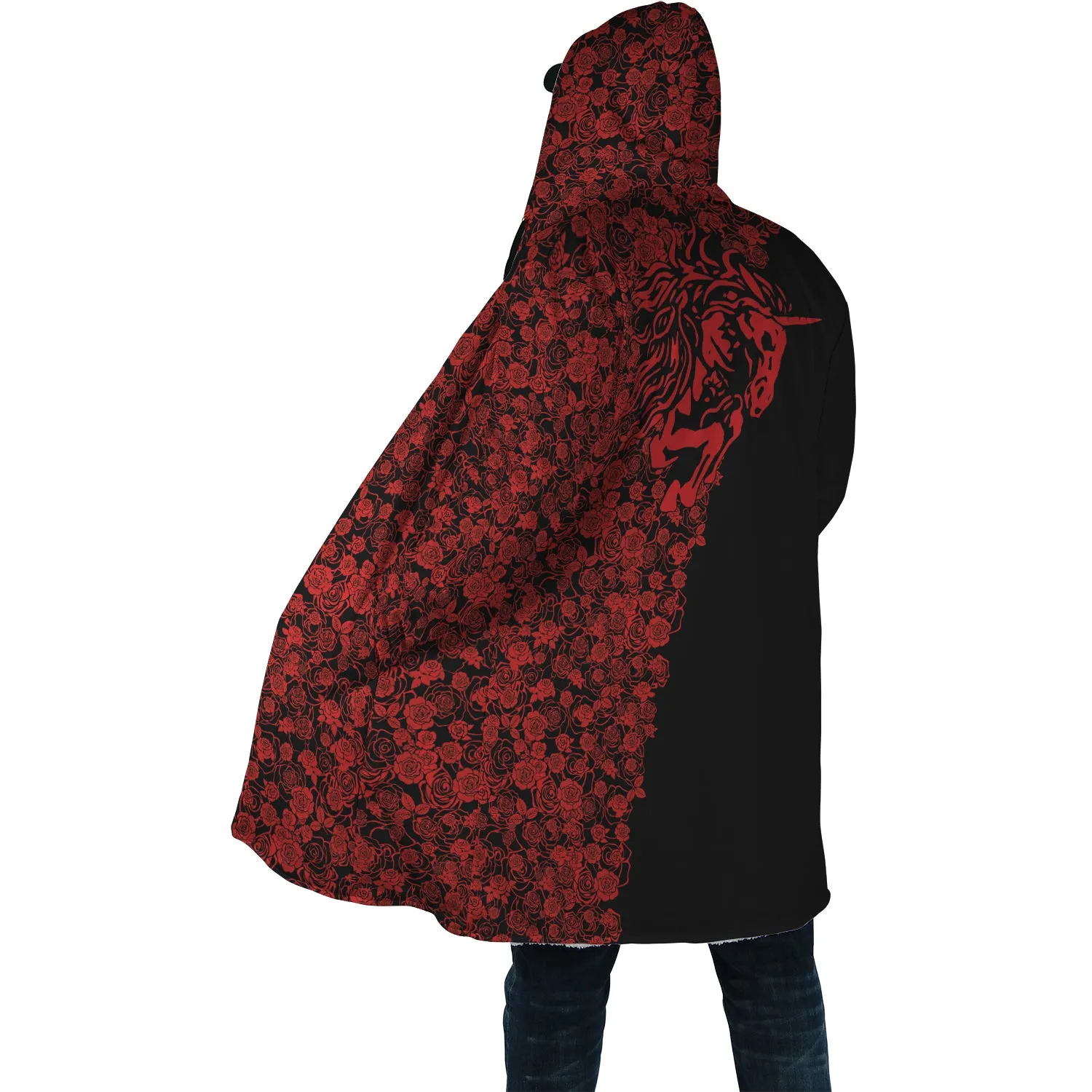 Lee's Excellent Hooded Coat with Unicorn - Red Roses [with Bag]