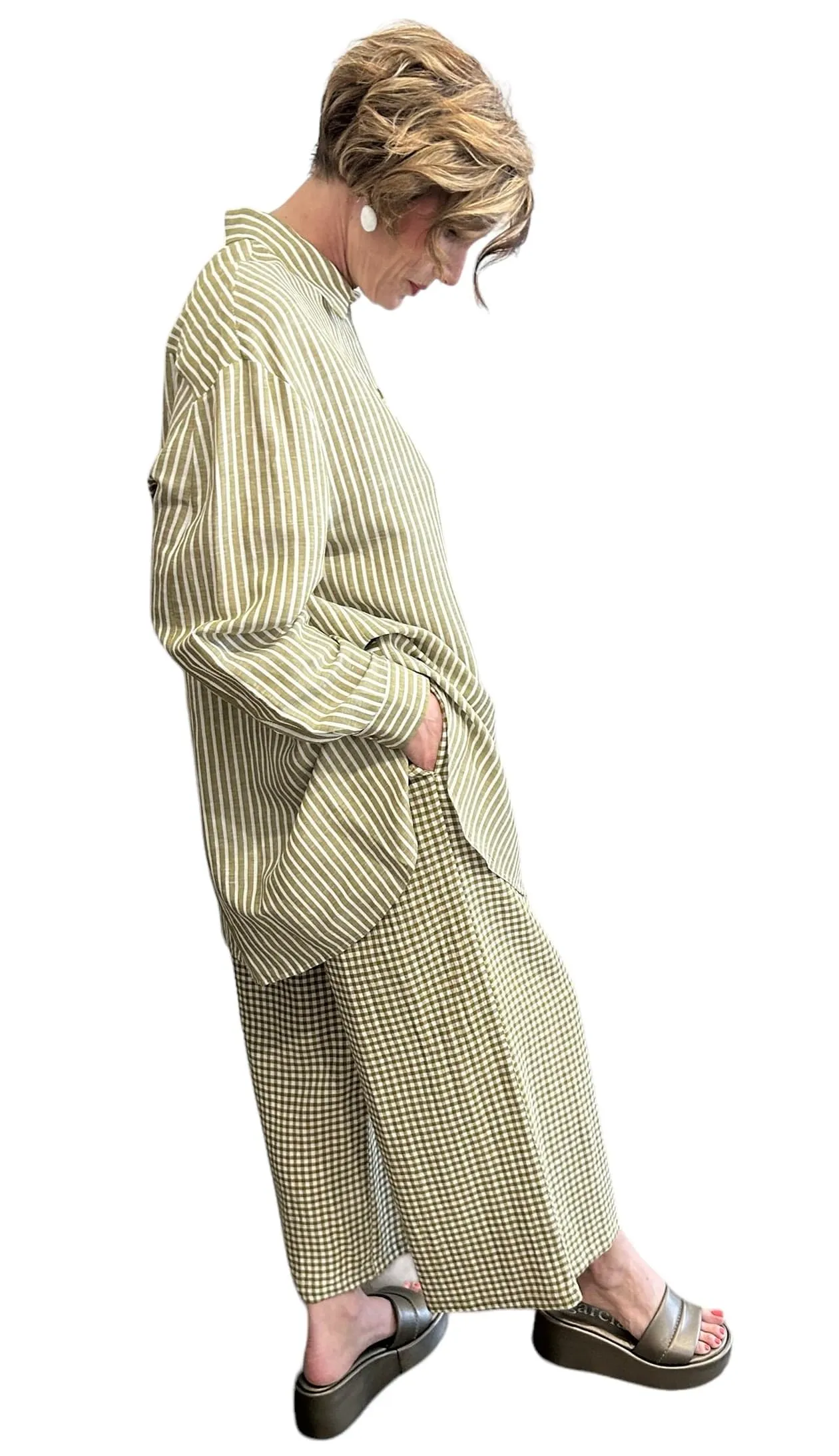 Long Shirt Dress Stripes Avocado & Cream