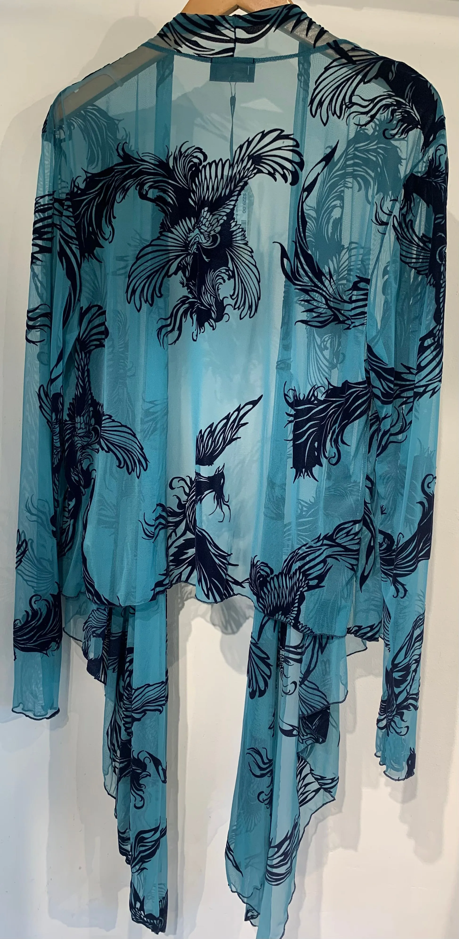 Long Sleeveless Mesh Coverup, Floral Teal