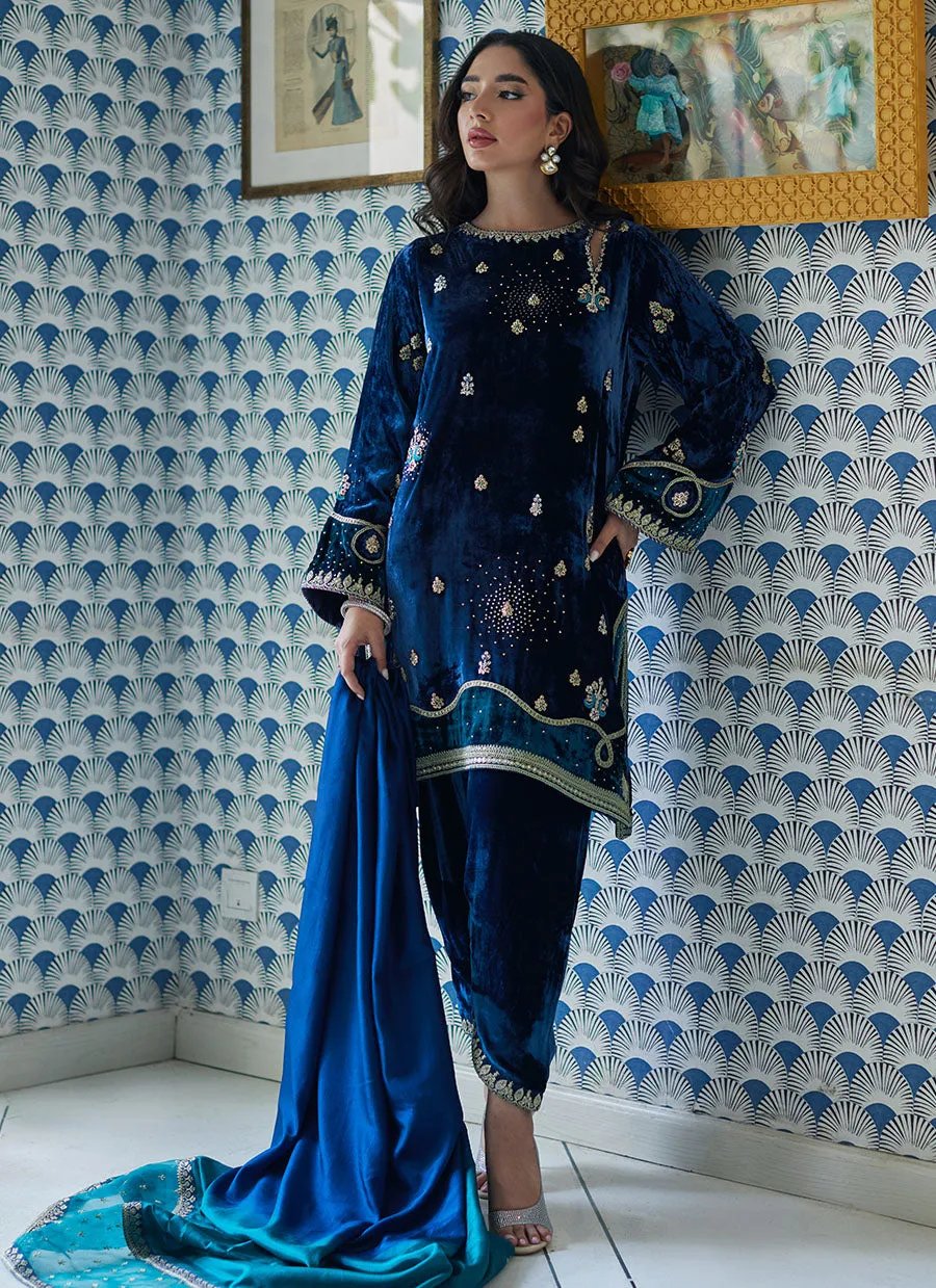 Lujain Navy Shirt And Dupatta