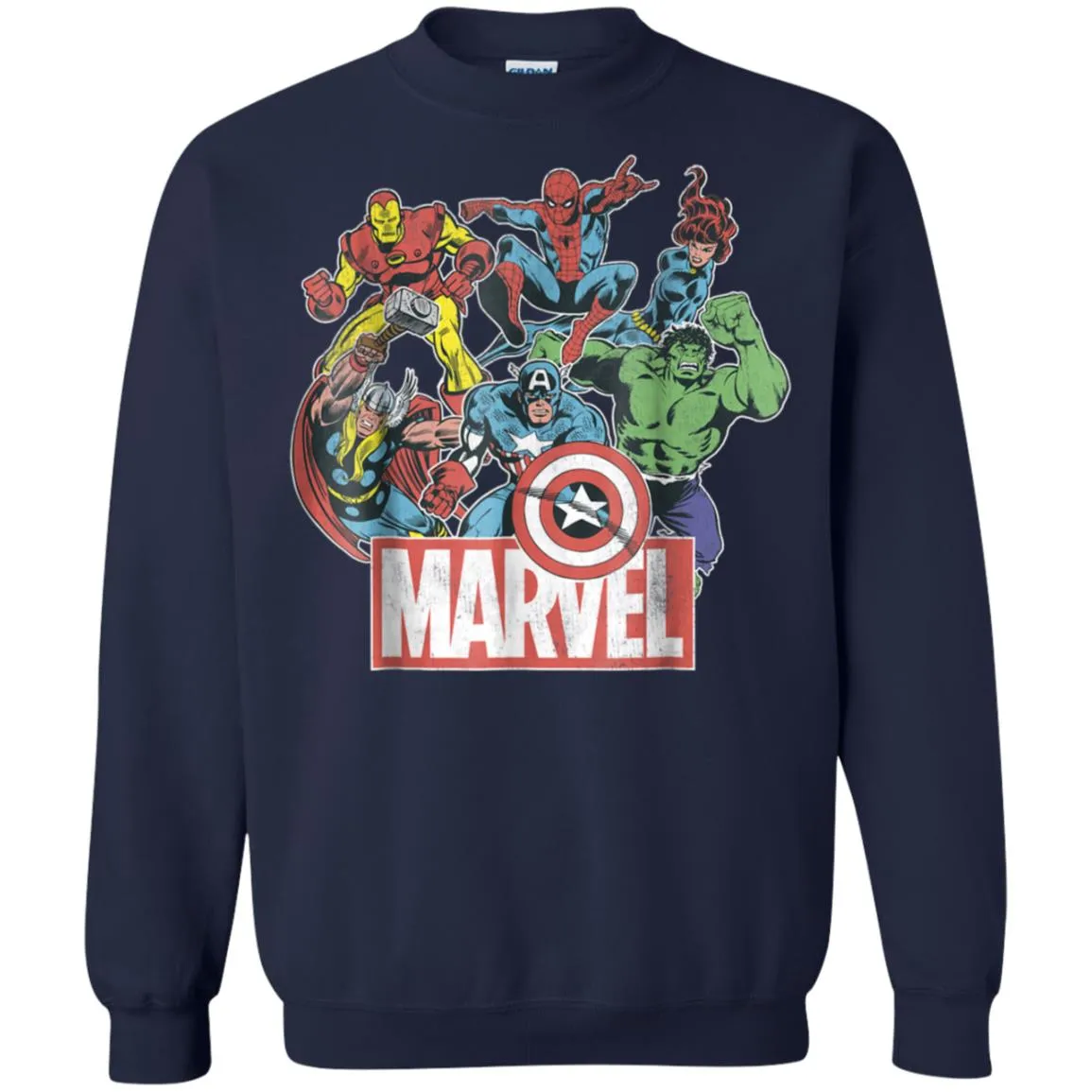 Marvel Avengers Team Retro Comic Vintage Graphic Crewneck Pullover Sweatshirt