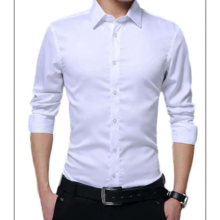 Men Buttoned Slim Fit Lapel Collar Long Sleeve Shirt