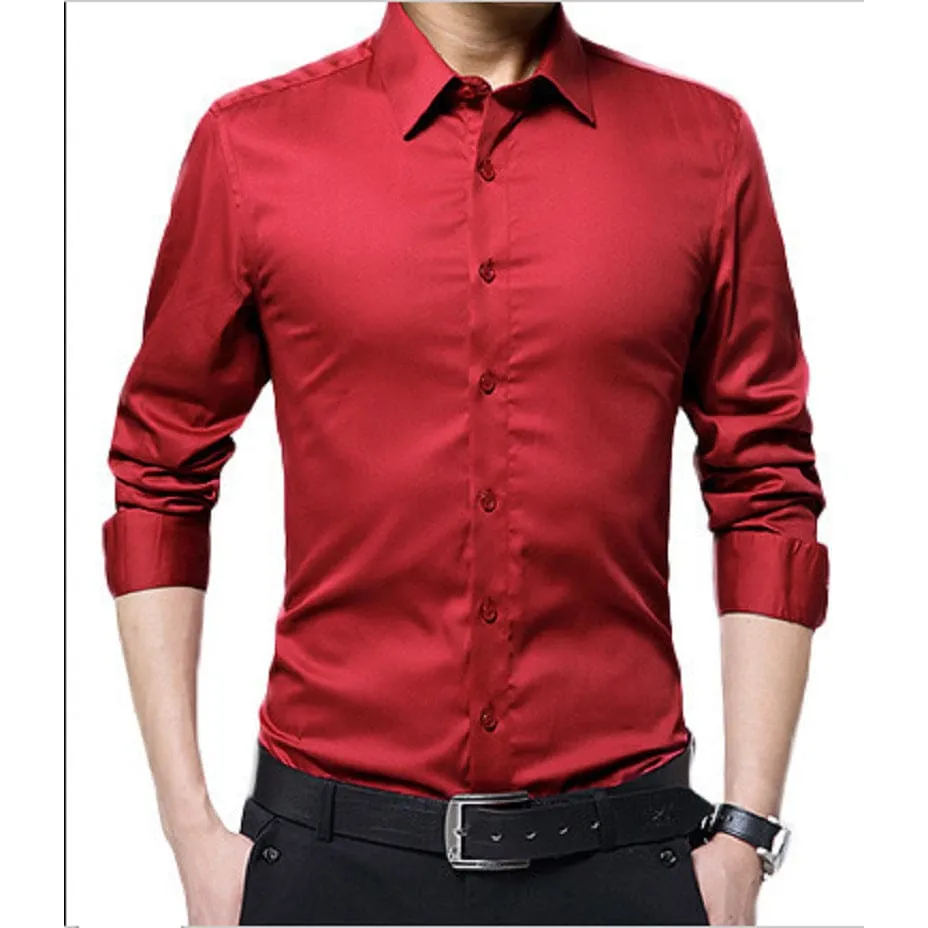 Men Buttoned Slim Fit Lapel Collar Long Sleeve Shirt