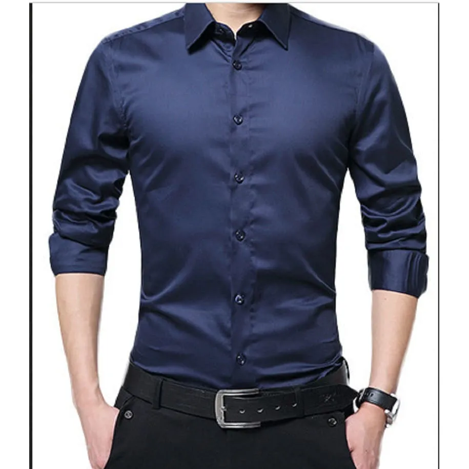 Men Buttoned Slim Fit Lapel Collar Long Sleeve Shirt