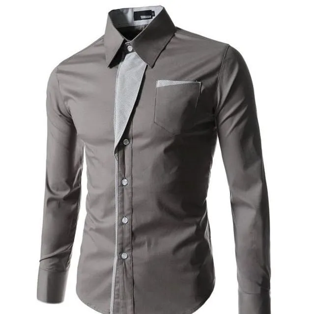 Men Lapel Collar Two Tone Front Pocket Buttoned Shirt