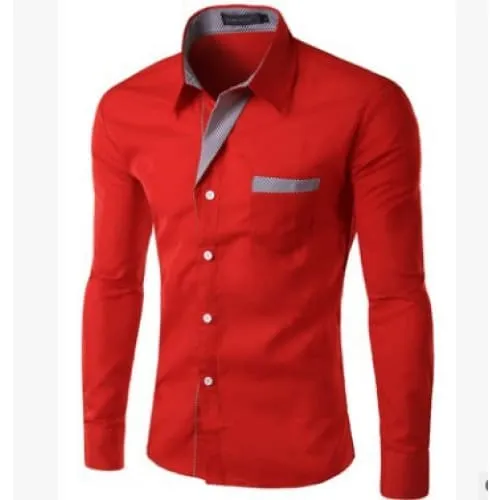 Men Lapel Collar Two Tone Front Pocket Buttoned Shirt