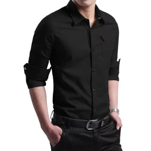 Men Solid Flap Pocket Lapel Collar Cotton Shirt