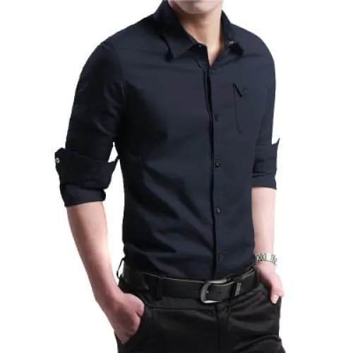 Men Solid Flap Pocket Lapel Collar Cotton Shirt