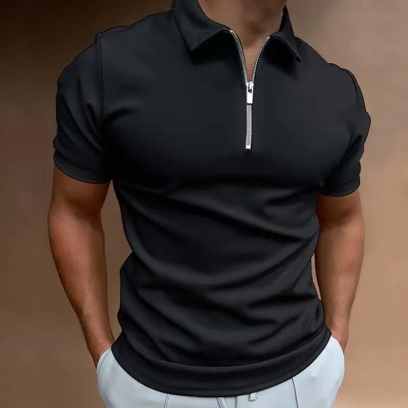 Men Solid Front Zipper Polo Shirt