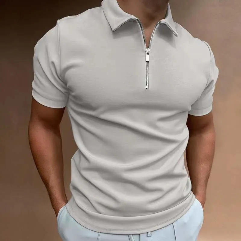 Men Solid Front Zipper Polo Shirt