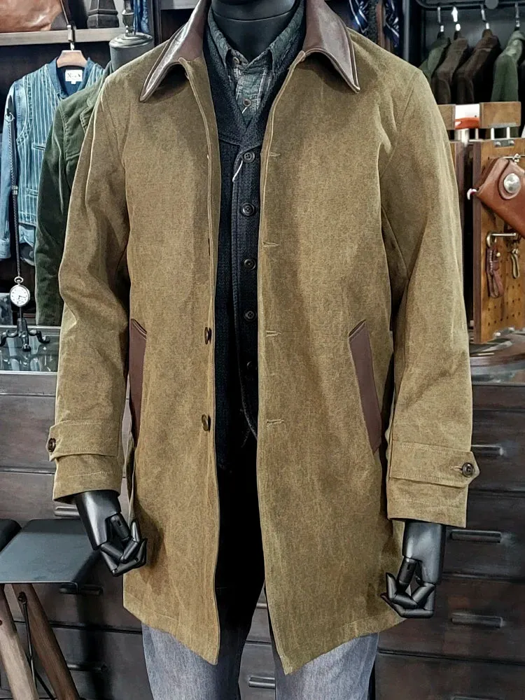 Men's Balmaccan Coat with Leather Patchwork - Business Elegant Style