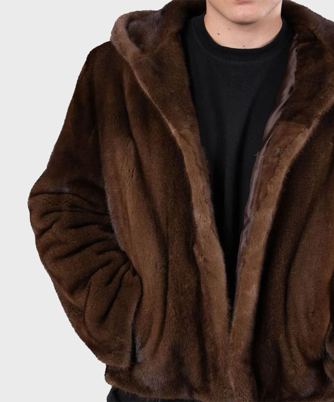 Men's Brown Hooded Mink Jacket