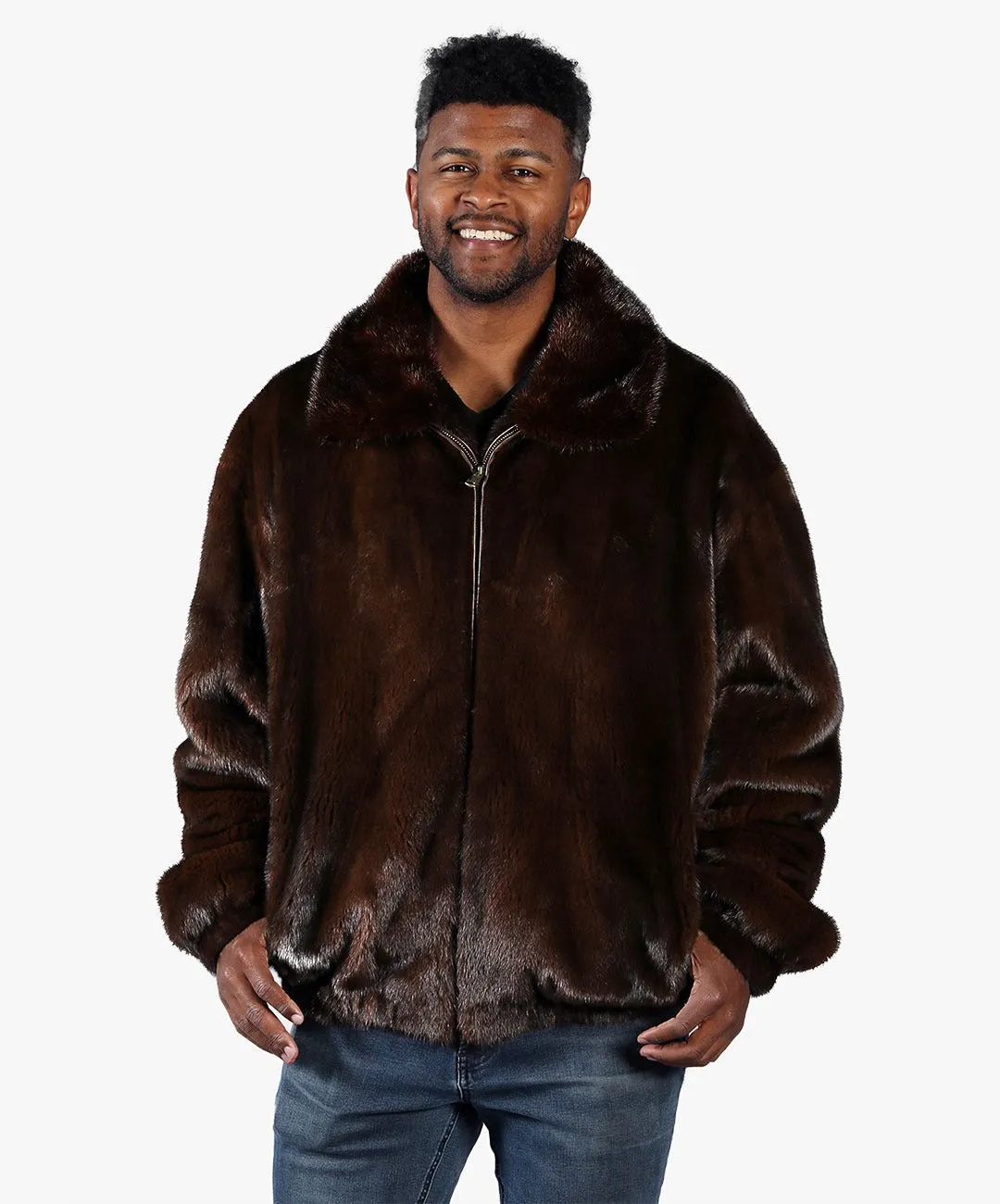 Men's Pre-Owned Mahogany Brown Mink Bomber Jacket