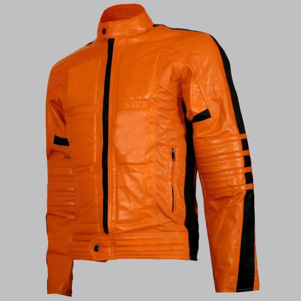 Men's Premium Orange Biker Leather Jacket