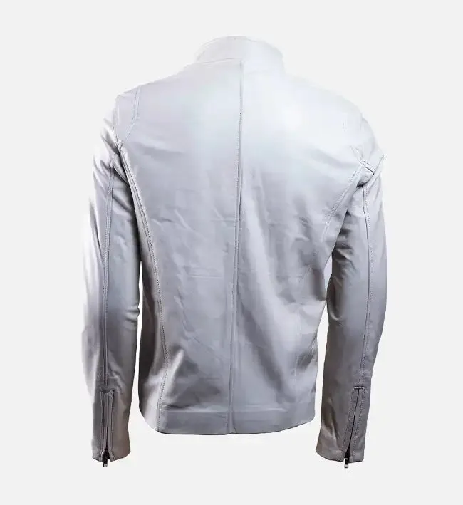 Men’s White Slim Fit Leather Jacket