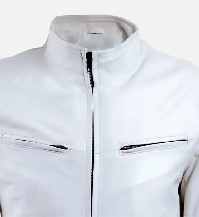 Men’s White Slim Fit Leather Jacket