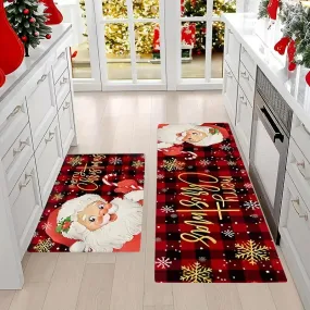 Merry Christmas Santa Claus Snowflake Buffalo Plaid Floor Mat Living Room Bedroom Kitchen Hallway Balcony Rugs Xmas Decorations