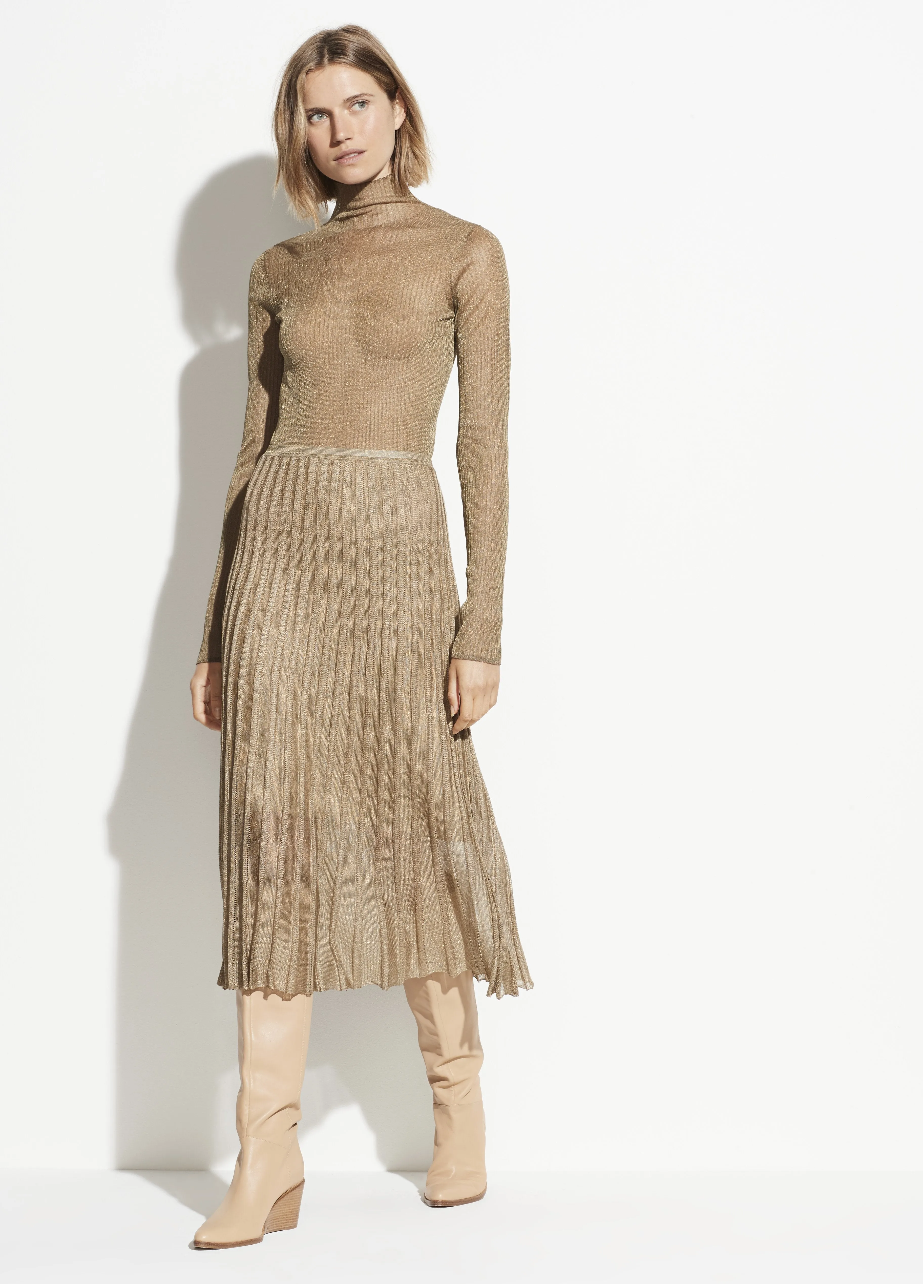 Metallic Pleated Skirt in Bronze