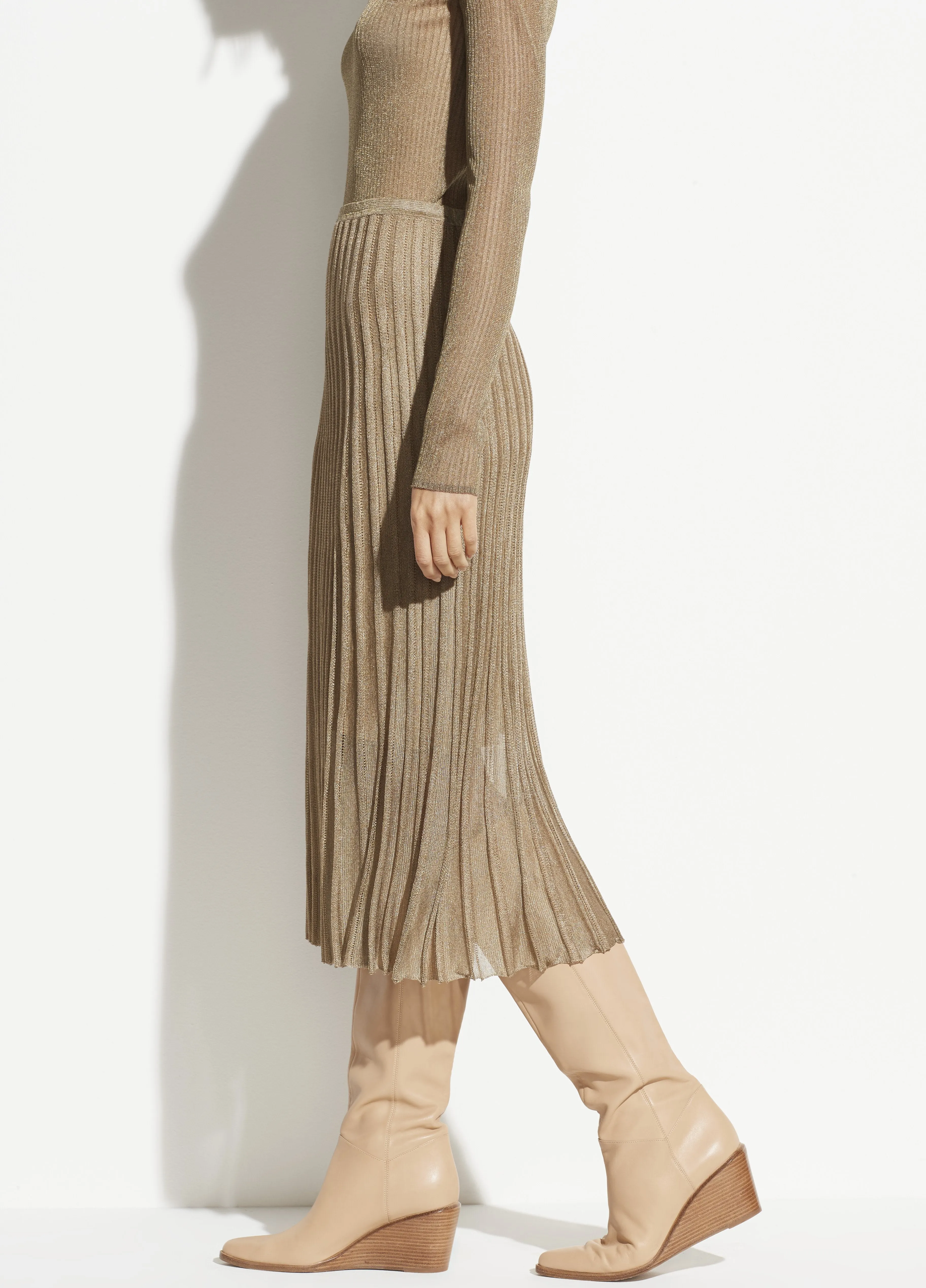 Metallic Pleated Skirt in Bronze