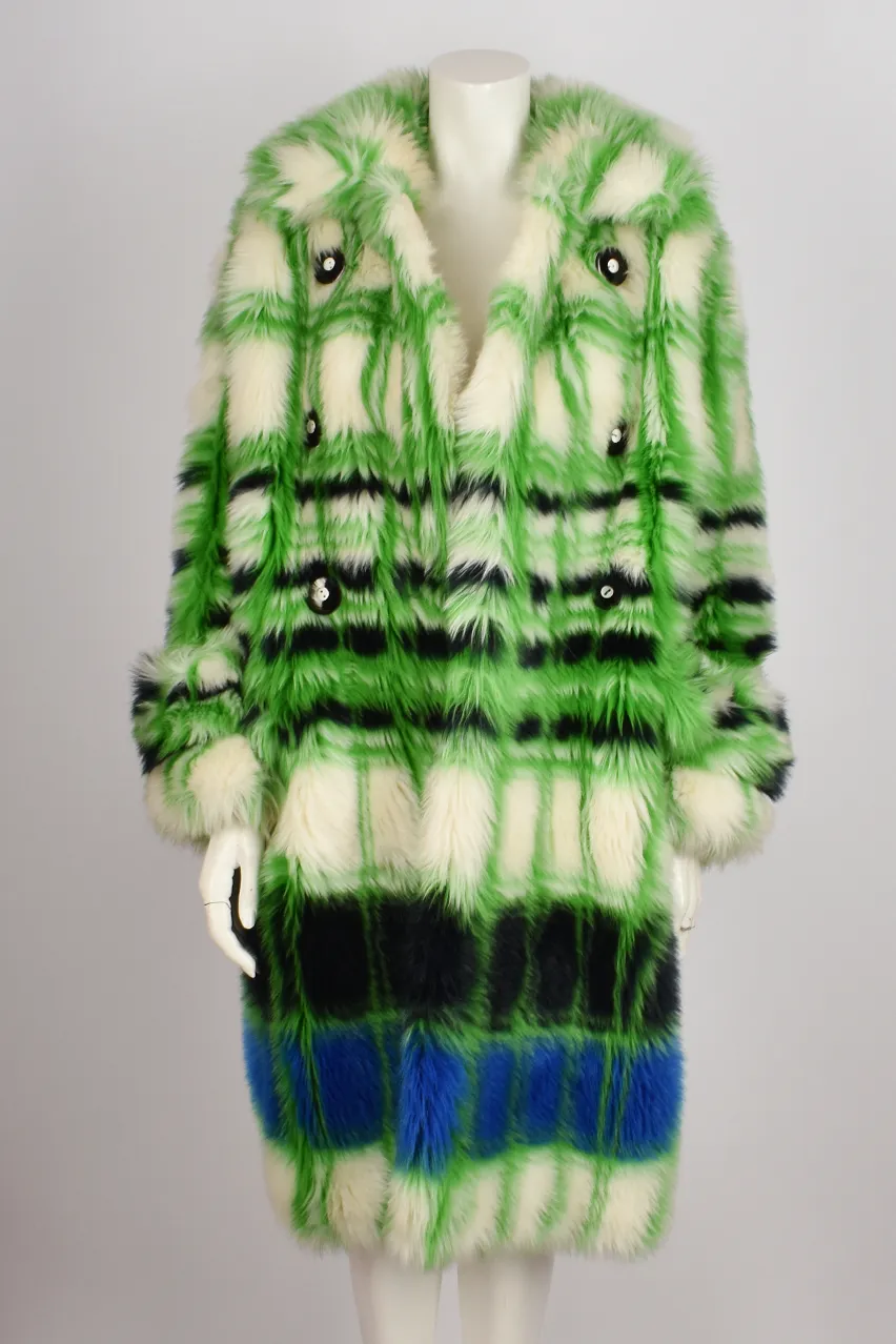 MIUI MIU A/W 2017 GREEN CHECKERED FAUX FUR COAT