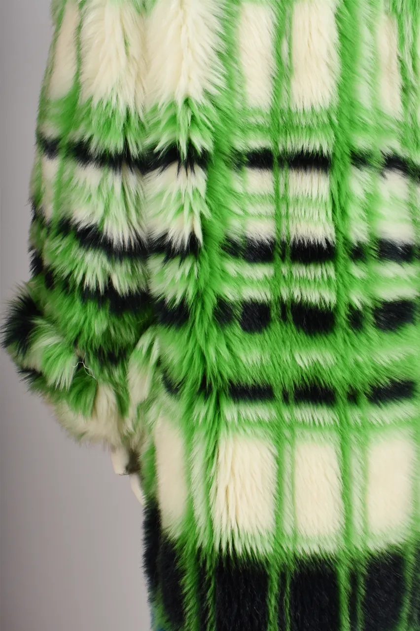 MIUI MIU A/W 2017 GREEN CHECKERED FAUX FUR COAT