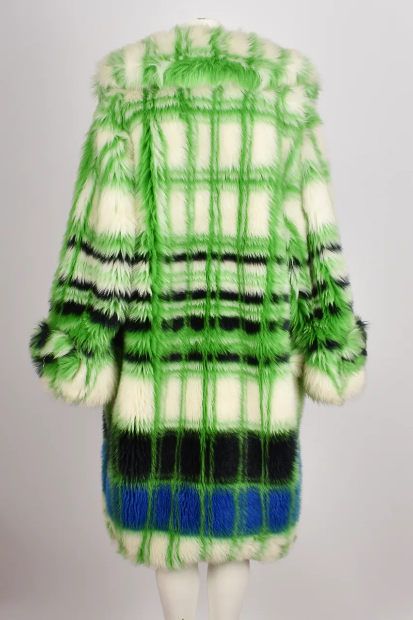 MIUI MIU A/W 2017 GREEN CHECKERED FAUX FUR COAT