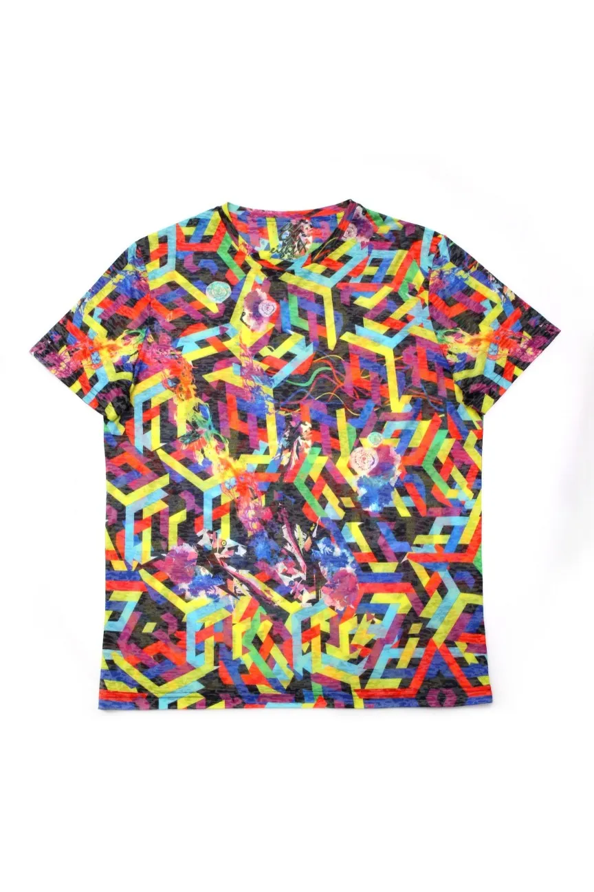 Multi Color Geo Lines Print T-Shirt