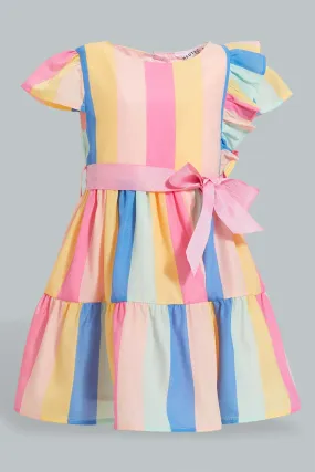 Multicolour Striped Tiered Dress