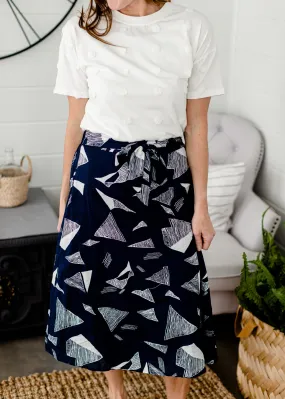 Navy Abstract A-Line Midi Skirt - FINAL SALE