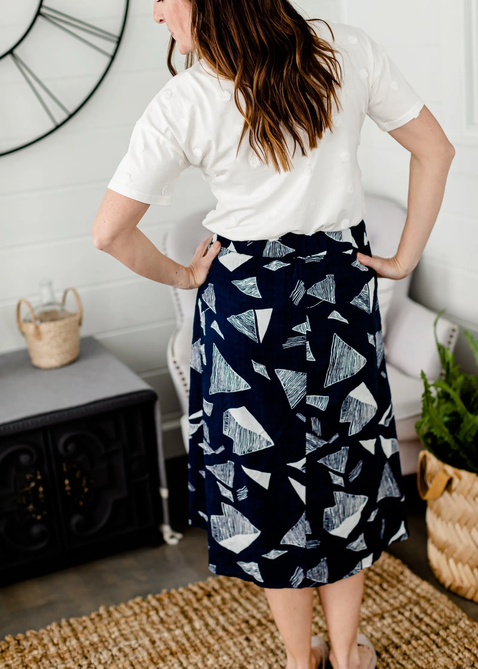 Navy Abstract A-Line Midi Skirt - FINAL SALE