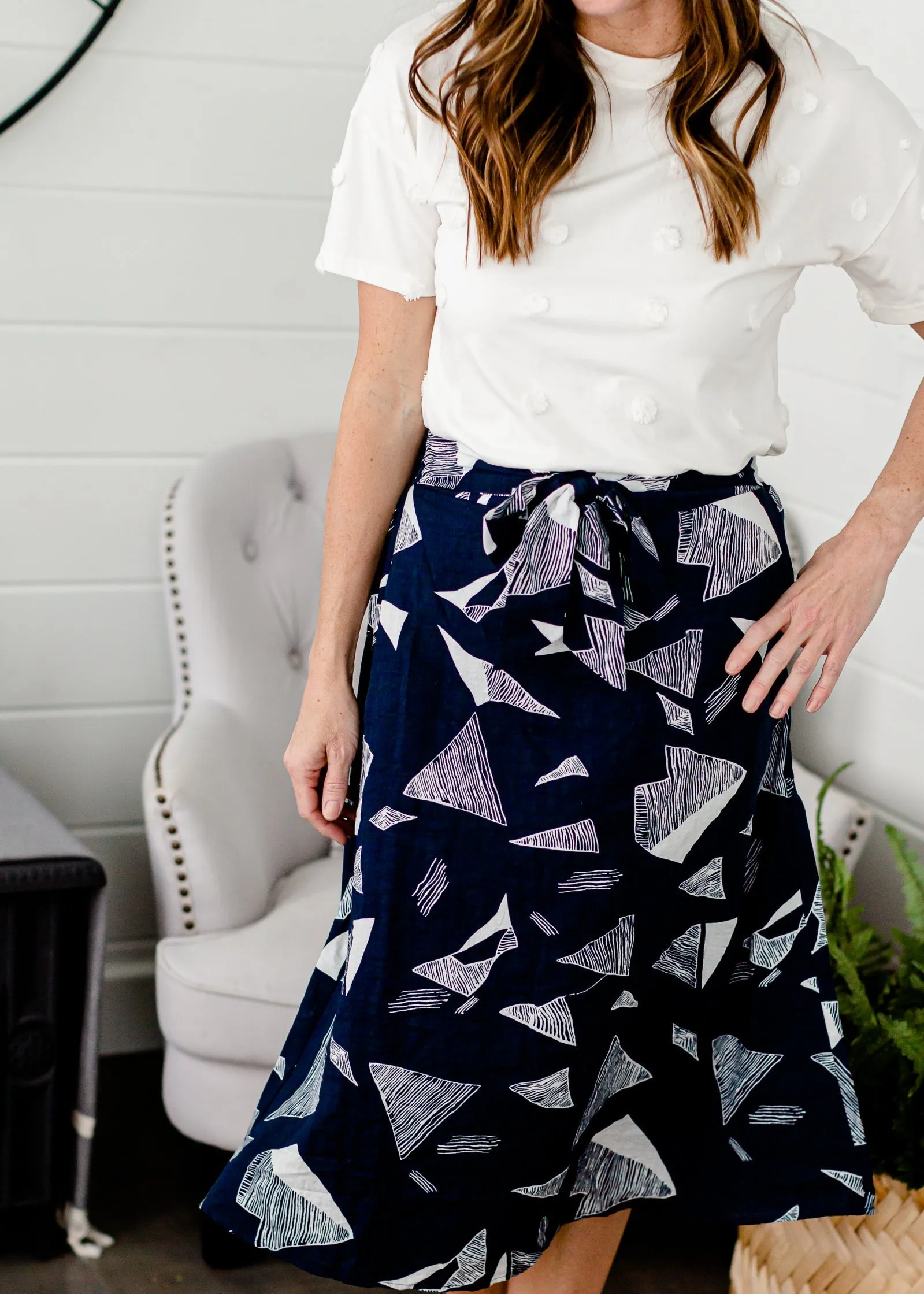 Navy Abstract A-Line Midi Skirt - FINAL SALE