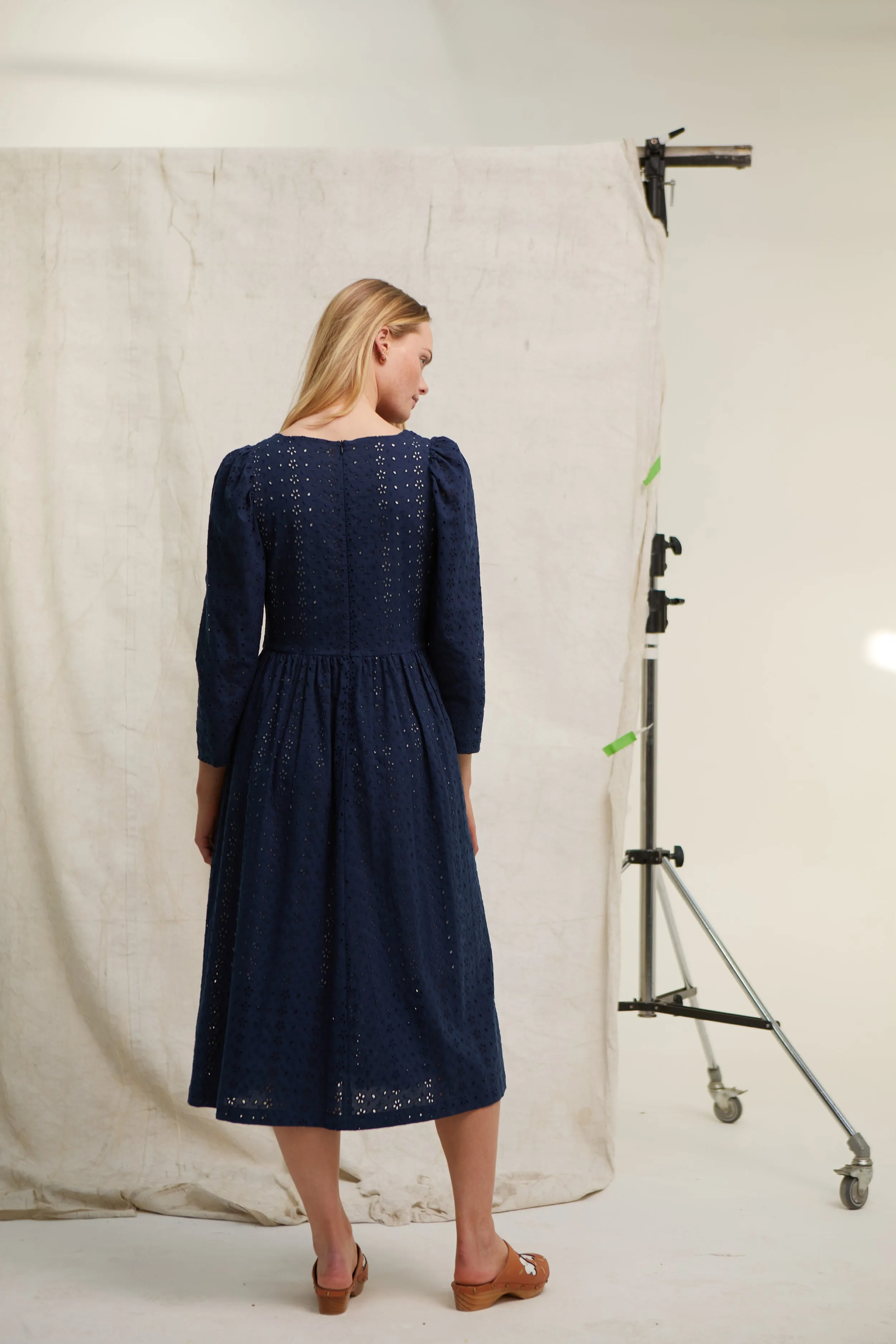 Navy Cotton Broderie Riding House Dress