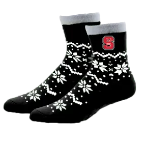 NC State Wolfpack FBF Black Snowflake Lane Holiday Socks