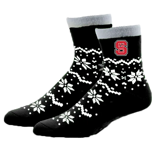 NC State Wolfpack FBF Black Snowflake Lane Holiday Socks