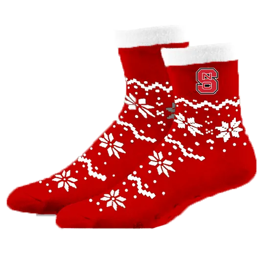 NC State Wolfpack FBF Red Snowflake Lane Holiday Socks