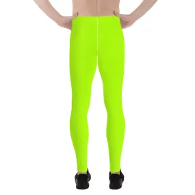 Neon Green Best Men's Leggings, Solid Bright Green Color Men's Running Sports Gym Tights