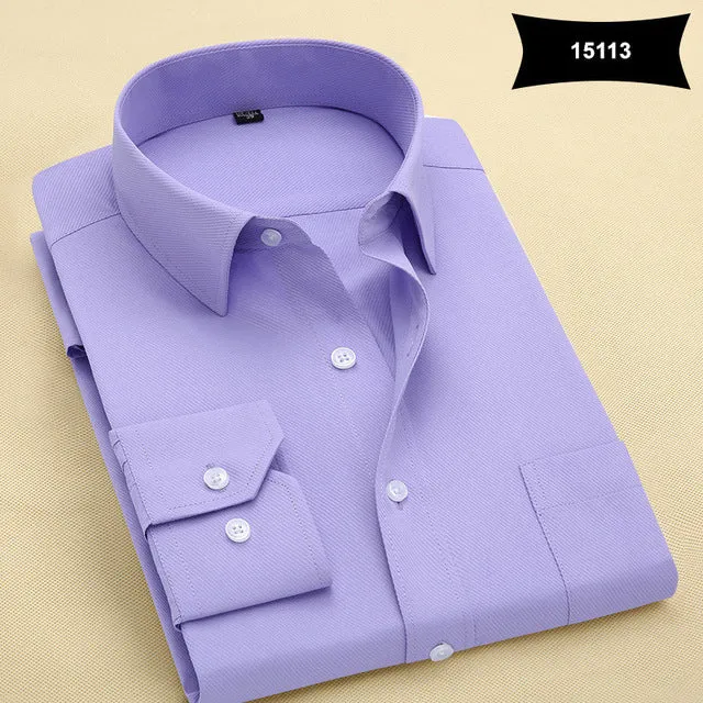 New Arrival Mens Solid Color Turn-Down Collar Shirts Formal Business Fashion Striped Shirt Men Long Sleeve Dress Shirts