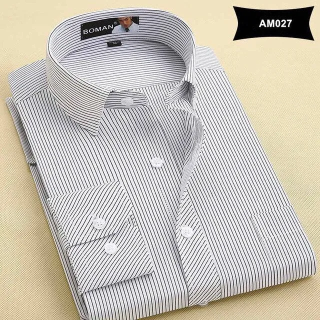 New Arrival Mens Solid Color Turn-Down Collar Shirts Formal Business Fashion Striped Shirt Men Long Sleeve Dress Shirts