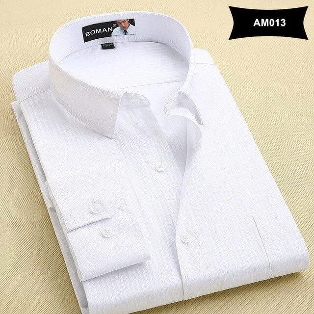 New Arrival Mens Solid Color Turn-Down Collar Shirts Formal Business Fashion Striped Shirt Men Long Sleeve Dress Shirts