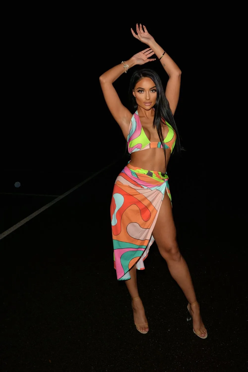 Oasis Orange Multi Coloured Abstract Print Halterneck Knotted Slit Two Piece Co-ord Set