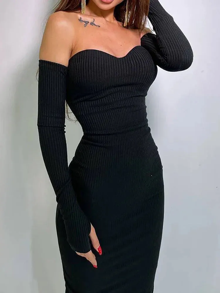 Off Knitted Maxi Bodycon Evening Shoulder Maxi Party Dress Dress