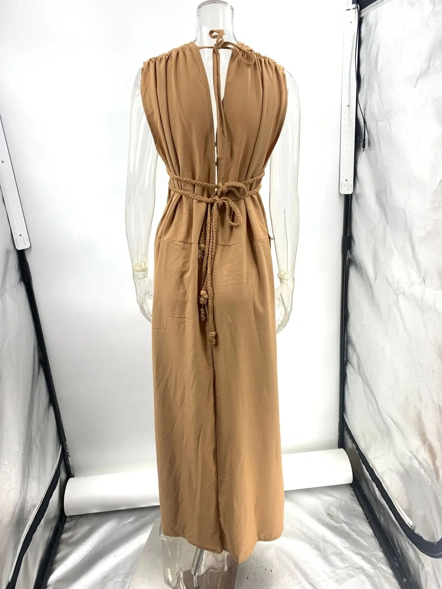 Off Shoulder Backless High Split Maxi Dress with Hollow Out Detail